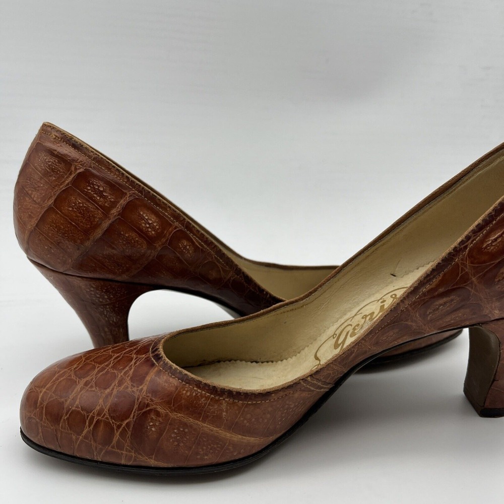 Vintage Geri's GENUINE ALLIGATOR HONEY BROWN 3" High Heel Women's Shoe Sz 9 - Picture 11 of 16